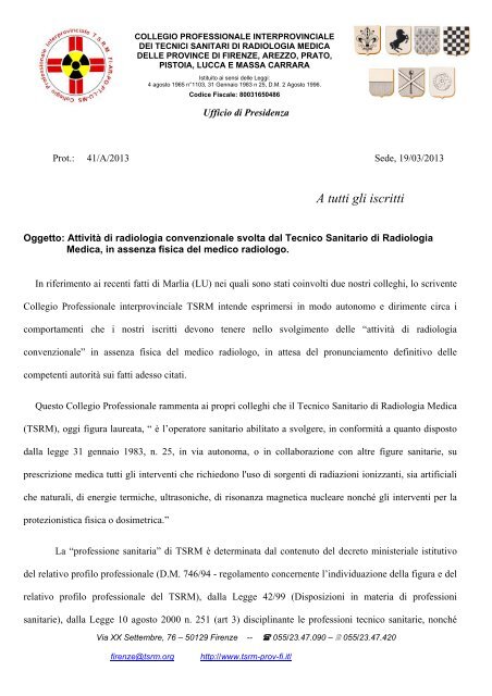 A tutti gli iscritti - Collegio TSRM Firenze