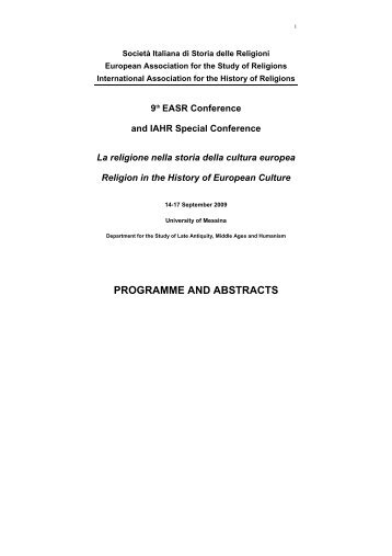 PROGRAMME AND ABSTRACTS - Università degli Studi di Messina