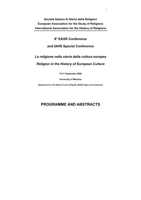 PROGRAMME AND ABSTRACTS - Università degli Studi di Messina