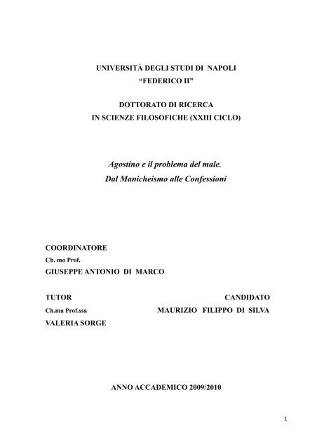 Agostino E Il Problema Del Male Dal Manicheismo Alle Confessioni