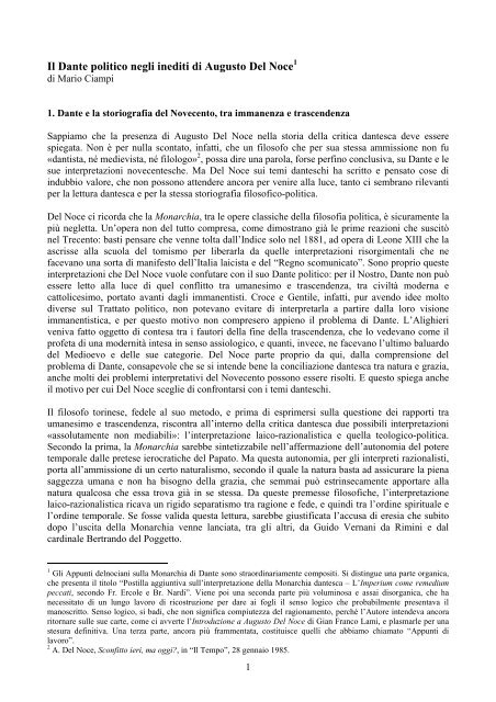 Il Dante politico negli inediti di Augusto Del Noce - PoliticaMente
