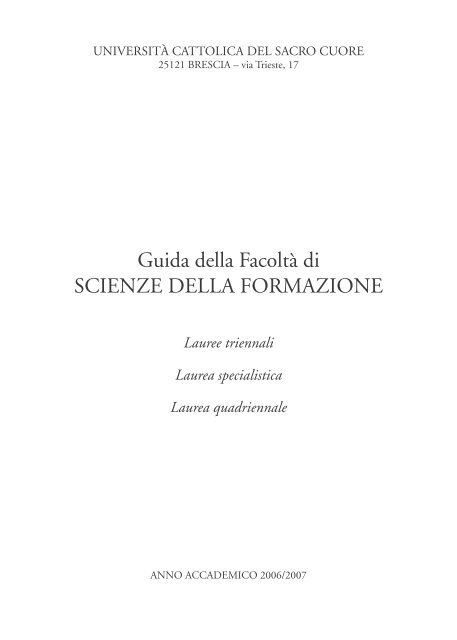 Guida della Facoltà di SCIENZE DELLA FORMAZIONE - Università ...