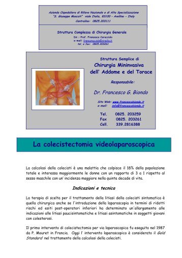 Brochure informativa sulla colecistectomia laparoscopica