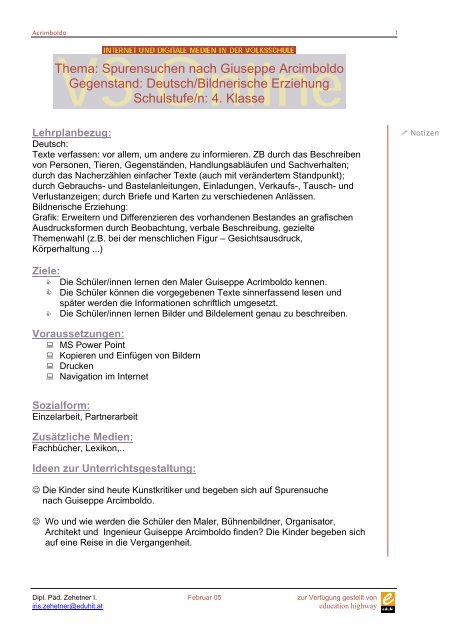 Thema: Spurensuchen nach Giuseppe Arcimboldo Gegenstand ...