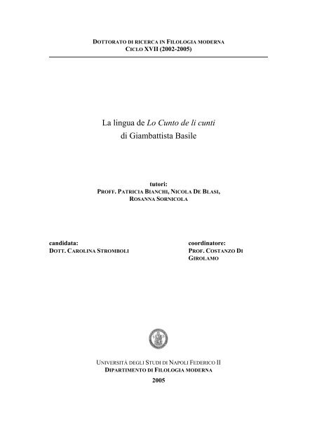 La lingua de Lo Cunto de li cunti di Giambattista Basile - FedOA ...