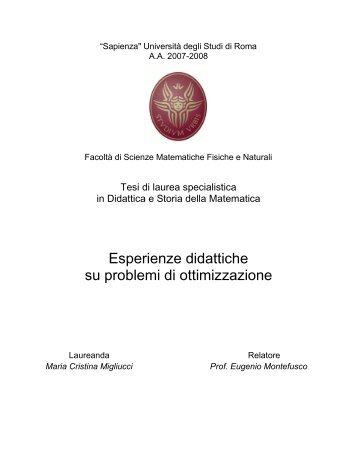 Esperienze didattiche su problemi di ottimizzazione - Matematica