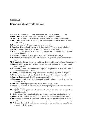 Sezione A2 Equazioni alle derivate parziali - Convegno UMI