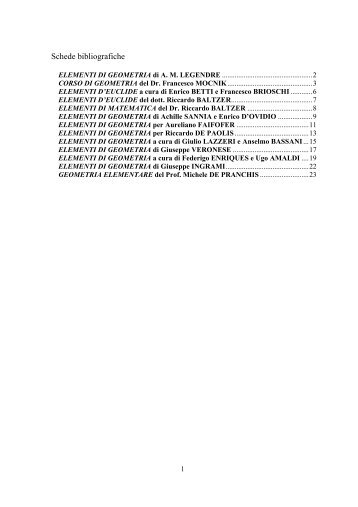 a cura di Mariarosa Depiccoli - Schede bibliografiche ... - Matematica