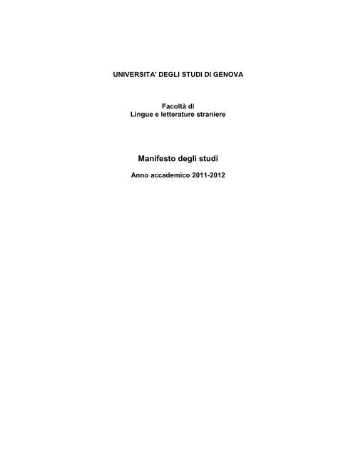 Manifesto degli studi - Lingue e Letterature Straniere - Università ...