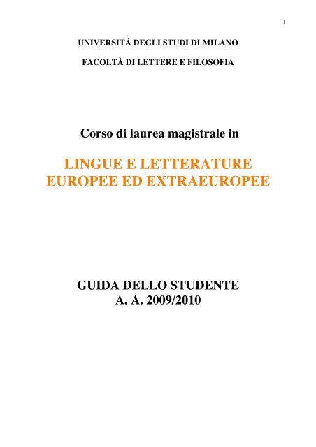 lingue e letterature europee ed extraeuropee - Studi umanistici ...