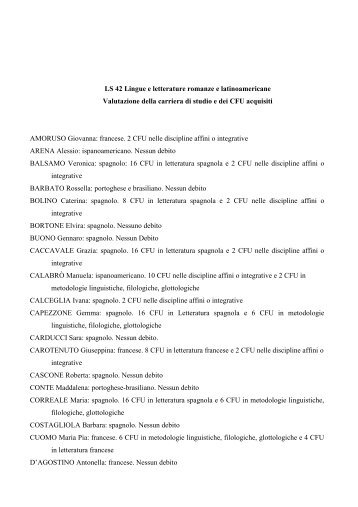 Valutazione della carriera di studio e dei CFU acquisiti