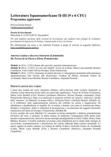 Letterature Ispanoamericane II-III (9 e 6 CFU)