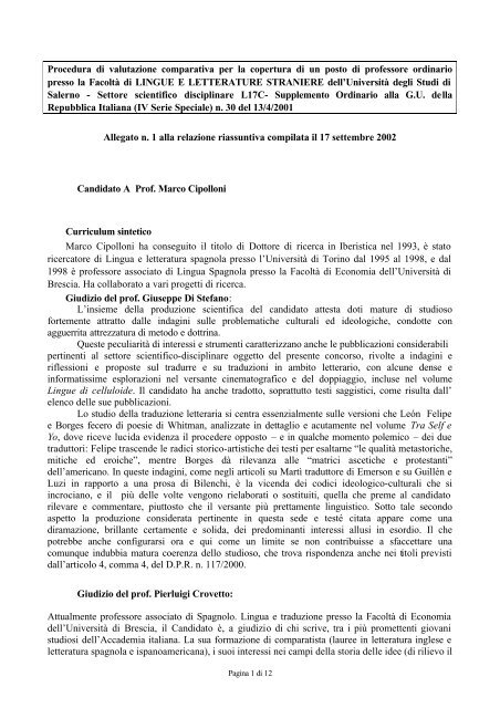 giudizi individuali e collegiali - Università degli studi di Salerno