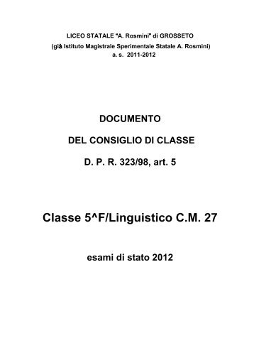 Classe 5^F/Linguistico C.M. 27 - Istituto magistrale "Antonio Rosmini"