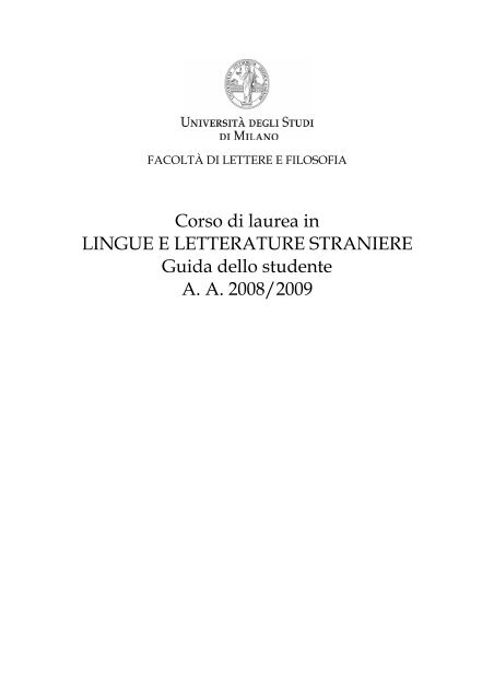 Corso di laurea in LINGUE E LETTERATURE STRANIERE Guida ...