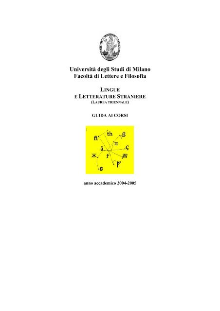 Università degli Studi di Milano Facoltà di Lettere e Filosofia LINGUE