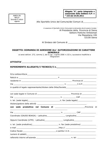 Allegato 2 - attività in deroga Domanda di ... - Provincia di Siena