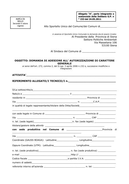 Allegato 2 - attività in deroga Domanda di ... - Provincia di Siena