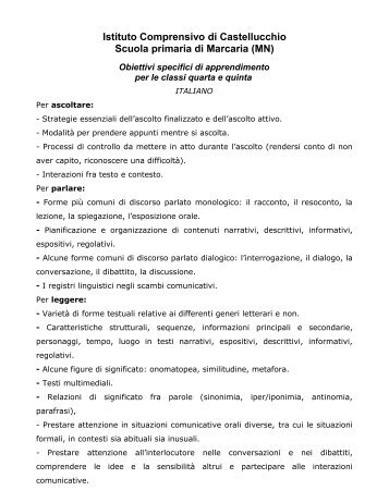 Obiettivi specifici di apprendimento per la classe 4-5 - Istituto ...