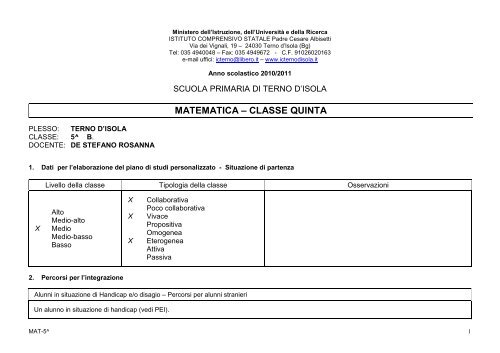 Matematica Classe Quinta Terno D Isola