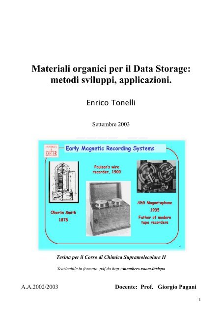 Materiali organici per il Data Storage: metodi sviluppi, applicazioni.