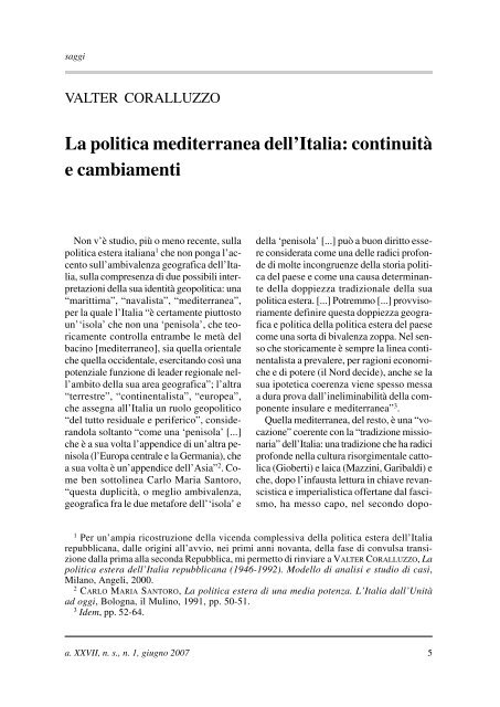 La politica mediterranea dell'Italia: continuità e cambiamenti