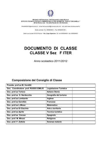 DOCUMENTO DI CLASSE - ITCS Toscanelli