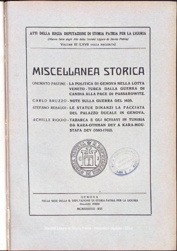 MISCELLANEA STORICA - Società Ligure di Storia Patria
