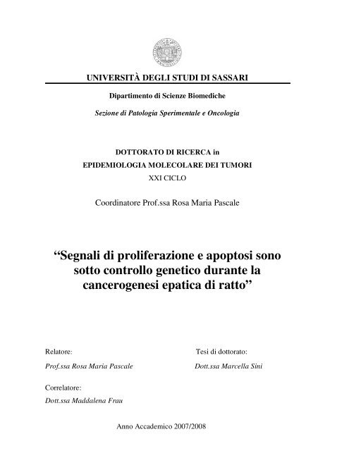 “Segnali di proliferazione e apoptosi sono sotto controllo genetico ...