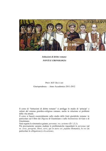 Istituzioni di diritto romano FONTI E CRONOLOGIA ... - Acta Urbis