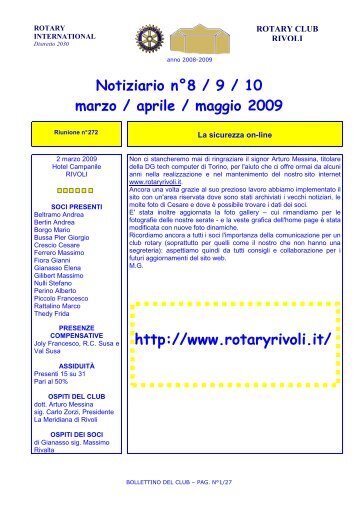 NOTIZIARIO RIVOLI 03-04-05.09 - Rotary Club Rivoli