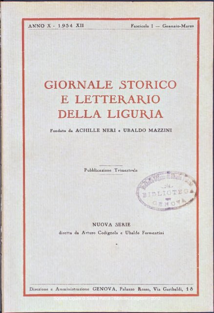 giornale storico e letterario della liguria - Società Ligure di Storia ...