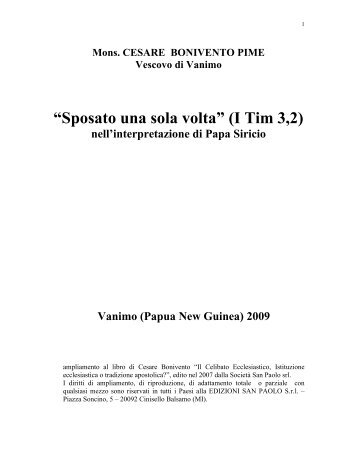 “Sposato una sola volta” (I Tim 3,2) nell'interpretazione di Papa ...