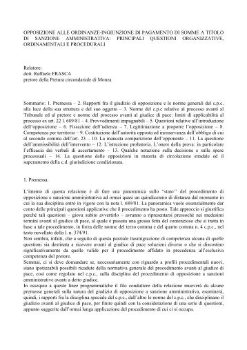 opposizione alle ordinanze-ingiunzione di pagamento di somme a ...