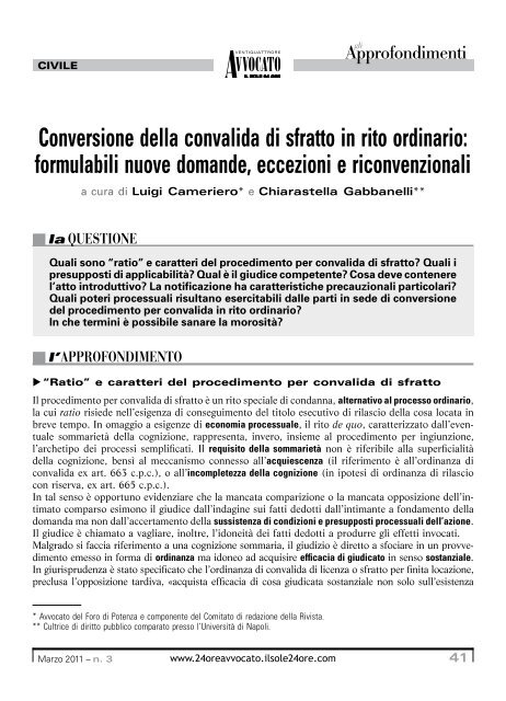 Conversione della convalida di sfratto in rito ordinario - Il Sole 24 ORE