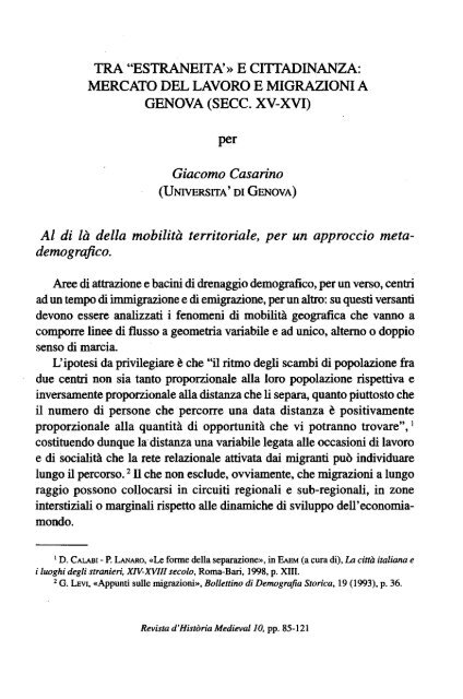 Giacomo Casarino Al di la della mobilita territoriale, per un ...