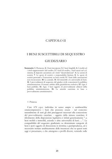 I beni suscettibili di sequestro giudiziario - Giurisprudenza