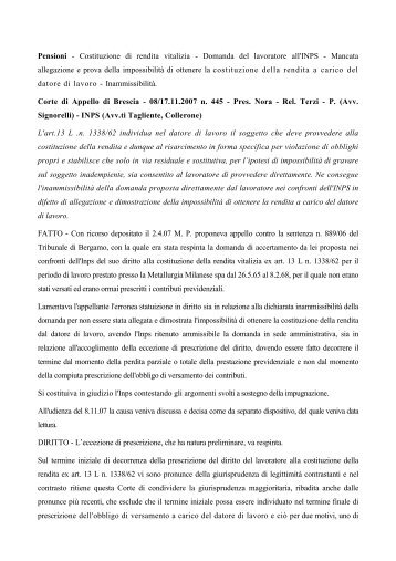 Pensioni - Costituzione di rendita vitalizia - Domanda del ... - Inps