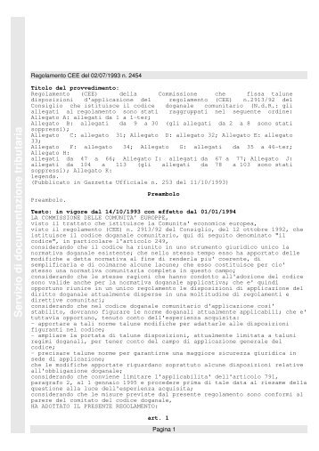 Regolamento CEE n. 2454 del 02/07/1993 - Agenzia delle Dogane