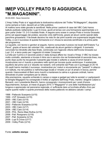 archivio news 07-08-2008 / 28-07-2009 - vbc calci