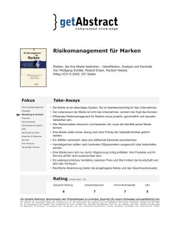 Risikomanagement für Marken - Schiller Brand Company GmbH