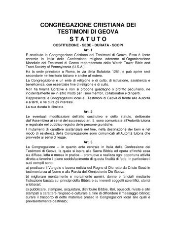 congregazione cristiana dei testimoni di geova statuto - Servizio di ...