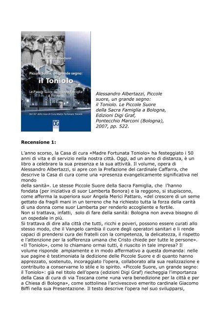 Recensione Libro Casa Di Cura Madre Fortunata Toniolo