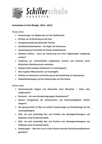 Facharbeiten im Fach Biologie (2011 - 2013 ... - Schillerschule