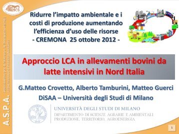 Approccio LCA in allevamenti bovini da latte intensivi in ... - ASPA