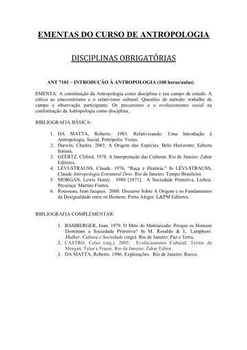 Ementas disciplinas Antropologia 2012 - Curso de Graduação em ...