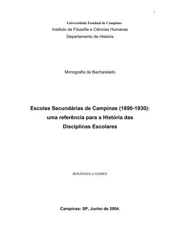 Escolas Secundárias de Campinas (1890-1930): uma referência