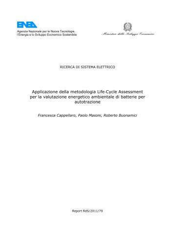 Applicazione della metodologia Life‐Cycle Assessment per la - Enea
