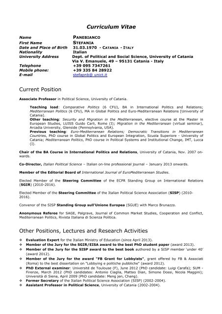 Curriculum Vitae Current Position Other Positions, Lectures and ...