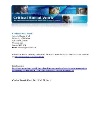 Critical Social Work - University of Windsor